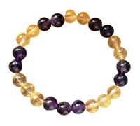 LKBEADS Bracciale elastico con perle lisce di ametista e citrino naturali da 8 mm, forma rotonda, multicolore, lunghezza 7 pollici, ideale come regalo unisex e portafortuna |L_STBC_00311_6.5