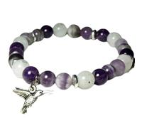 LKBEADS Bracciale elastico con perle lisce di ametista e pietra di luna naturali da 8 mm, forma rotonda, multicolore, lunghezza 7 pollici, ideale come regalo unisex e portafortuna |L_STBC_00490_6.5