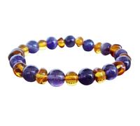 LKBEADS Bracciale elastico con perle lisce di ametista naturale e ambra gialla da 6-8 mm, forma rotonda e fantasia, multicolore, lunghezza 7 pollici, ideale come regalo unisex | L_STBC_00441_6.5