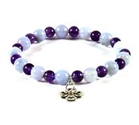 LKBEADS Bracciale elastico con perle lisce di ametista naturale e calcedonio blu da 6-8 mm, forma rotonda, multicolore, lunghezza 7 pollici, ideale come regalo unisex | L_STBC_00458