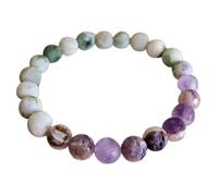 LKBEADS Bracciale elastico con perle lisce di ametista naturale e diaspro della pace da 8 mm, forma rotonda, multicolore, lunghezza 7 pollici, ideale come regalo unisex e portafortuna |L_STBC_00494
