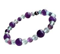LKBEADS Bracciale elastico con perle lisce di ametista naturale e fluorite arcobaleno da 6-8 mm, forma rotonda, multicolore, lunghezza 7 pollici, ideale come regalo unisex | L_STBC_00496