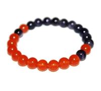 LKBEADS Bracciale elastico con perle lisce di ametista naturale e giada arancione da 8 mm, forma rotonda, multicolore, lunghezza 7 pollici, ideale come regalo unisex e portafortuna |L_STBC_00493_7