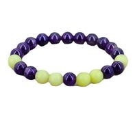 LKBEADS Bracciale elastico con perle lisce di ametista naturale e giada limone da 8 mm, forma rotonda, multicolore, lunghezza 7 pollici, ideale come regalo unisex e portafortuna |L_STBC_00483_7.5