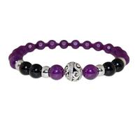 LKBEADS Bracciale elastico con perle lisce di ametista naturale e onice nera da 8 mm, forma rotonda, multicolore, lunghezza 7 pollici, ideale come regalo unisex e portafortuna |L_STBC_00452