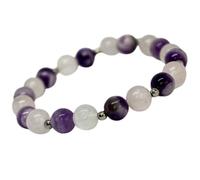 LKBEADS Bracciale elastico con perle lisce di ametista naturale e quarzo lattiginoso da 8 mm, forma rotonda, multicolore, lunghezza 7 pollici, ideale come regalo unisex e portafortuna |L_STBC_00487