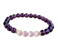 LKBEADS Bracciale elastico con perle lisce di ametista naturale e quarzo rosa da 6 mm, forma rotonda, multicolore, lunghezza 7 pollici, ideale come regalo unisex e portafortuna |L_STBC_00498_8