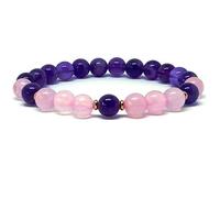 LKBEADS Bracciale elastico con perle lisce di ametista naturale e quarzo rosa da 8 mm, forma rotonda, multicolore, lunghezza 7 pollici, ideale come regalo unisex e portafortuna |L_STBC_00500_7.5