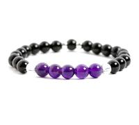 LKBEADS Bracciale elastico con perle lisce di ametista naturale e tormalina nera da 8 mm, forma rotonda, multicolore, lunghezza 7 pollici, ideale come regalo unisex e portafortuna |L_STBC_00455