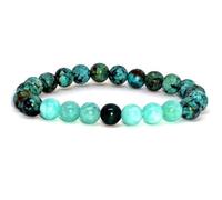 LKBEADS Bracciale elastico con perle lisce di turchese africano naturale, amazzonite e malachite da 8 mm, forma rotonda, multicolore, lunghezza 7 pollici (18 cm) | L_STBC_00218_6.5