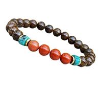 LKBEADS Bracciale elastico con perle lisce di turchese africano naturale e diaspro rosso da 8 mm, forma rotonda, multicolore, lunghezza 7 pollici, ideale come regalo unisex | L_STBC_00210_8