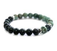 LKBEADS Bracciale elastico con perle lisce di turchese africano naturale e spinello nero da 8 mm, forma rotonda, multicolore, lunghezza 7 pollici, ideale come regalo unisex | L_STBC_00206_6.5