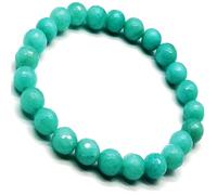 LKBEADS Bracciale elastico con perle sfaccettate di amazzonite naturale da 8 mm, forma rotonda, colore blu, lunghezza 7 pollici, ideale come regalo unisex e portafortuna |L_STBC_00266