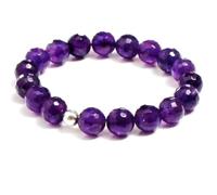 LKBEADS Bracciale elastico con perle sfaccettate di ametista naturale da 10 mm, forma rotonda, colore viola, lunghezza 7 pollici, ideale come regalo unisex per la e come portafortuna |L_STBC_00330