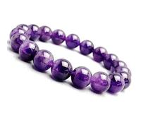 LKBEADS Bracciale elastico con perline di ametista naturale da 10 mm a taglio liscio, pietra preziosa di forma rotonda, colore viola, lunghezza 7 pollici|L_STBC_00324
