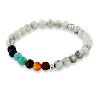 LKBEADS Bracciale elastico con perline di howlite bianca naturale da 8 mm a taglio liscio, forma rotonda, multicolore, lunghezza 7 pollici, ideale come regalo unisex e portafortuna |L_STBC_00115