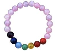 LKBEADS Bracciale elastico con perline lisce da 10 mm e 7 chakra naturali in quarzo rosa, forma rotonda, multicolore, lunghezza 7 pollici, ideale come regalo unisex e portafortuna |L_STBC_00094_7