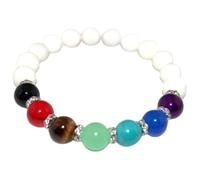 LKBEADS Bracciale elastico con perline lisce da 10 mm in giada bianca e 7 chakra naturali, forma rotonda, multicolore, lunghezza 7 pollici, ideale come regalo unisex e portafortuna |L_STBC_00116_8