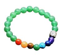 LKBEADS Bracciale elastico con perline lisce da 8 mm in avventurina verde e 7 chakra naturali, forma rotonda, multicolore, lunghezza 7 pollici, ideale come regalo unisex e portafortuna |L_STBC_00070