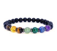 LKBEADS Bracciale elastico con perline lisce da 8 mm in onice nera e 7 chakra naturali, forma rotonda, multicolore, lunghezza 7 pollici, ideale come regalo unisex e portafortuna |L_STBC_00039_8