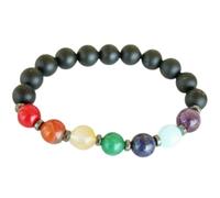 LKBEADS Bracciale elastico con perline lisce da 8 mm in onice nero opaco e 7 chakra naturali, forma rotonda, multicolore, lunghezza 7 pollici, ideale come regalo unisex e portafortuna |L_STBC_00083_8