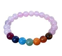 LKBEADS Bracciale elastico con perline lisce da 8 mm in quarzo rosa naturale e 7 chakra, forma rotonda, multicolore, lunghezza 7 pollici, ideale come regalo unisex e portafortuna |L_STBC_00090_7.5