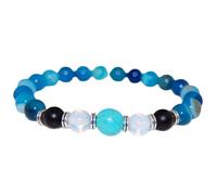 LKBEADS Bracciale elastico con perline lisce di agata blu naturale, onice nera, opale e turchese, forma rotonda, multicolore, lunghezza 7 pollici (18 cm) | L_STBC_00415