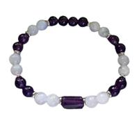 LKBEADS Bracciale elastico con perline lisce di ametista e pietra di luna naturali da 8 mm, forma rotonda, multicolore, lunghezza 7 pollici, ideale come regalo unisex e portafortuna |L_STBC_00489