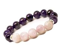LKBEADS Bracciale elastico con perline lisce di ametista naturale e quarzo rosa da 10 mm, forma rotonda, multicolore, lunghezza 7 pollici, ideale come regalo unisex e portafortuna |L_STBC_00497_7