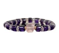 LKBEADS Bracciale elastico con perline lisce di ametista naturale e quarzo rosa da 8 mm, forma a rondella, multicolore, lunghezza 7 pollici, ideale come regalo unisex e portafortuna |L_STBC_00499_7.5