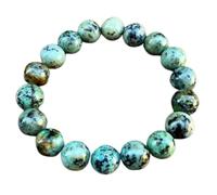 LKBEADS Bracciale elastico con perline lisce di turchese africano naturale da 10 mm, forma rotonda, colore blu, lunghezza 7 pollici, ideale come regalo unisex e portafortuna |L_STBC_00177_7