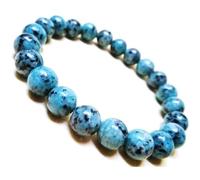LKBEADS Bracciale elastico con perline lisce di turchese africano naturale da 10 mm, forma rotonda, colore blu, lunghezza 7 pollici, ideale come regalo unisex e portafortuna |L_STBC_00179_8