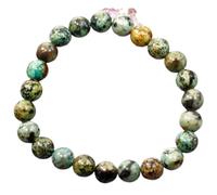 LKBEADS Bracciale elastico con perline lisce di turchese africano naturale da 8 mm, forma rotonda, multicolore, lunghezza 7 pollici, ideale come regalo unisex e portafortuna |L_STBC_00194_7