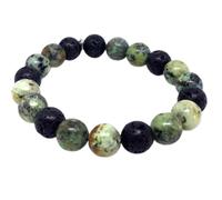 LKBEADS Bracciale elastico con perline lisce di turchese africano naturale e lava nera da 10 mm, forma rotonda, multicolore, lunghezza 7 pollici, ideale come regalo unisex | L_STBC_00205_7
