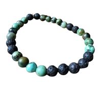 LKBEADS Bracciale elastico con perline lisce di turchese africano naturale e lava vulcanica da 6 mm, forma rotonda, multicolore, lunghezza 7 pollici, ideale come regalo unisex | L_STBC_00212_7.5