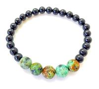 LKBEADS Bracciale elastico con perline lisce di turchese africano naturale e tormalina nera da 6-8 mm, forma rotonda, multicolore, lunghezza 7 pollici | L_STBC_00207_7.5