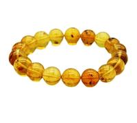 LKBEADS Bracciale elastico con perline lisce in ambra naturale da 12 mm, forma rotonda, colore giallo, lunghezza 7 pollici, ideale come regalo unisex per la meditazione e portafortuna |L_STBC_00288_7
