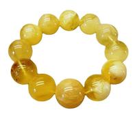 LKBEADS Bracciale elastico con perline lisce in ambra naturale da 16 mm, forma rotonda, colore giallo, lunghezza 7 pollici, ideale come regalo unisex per la meditazione e portafortuna |L_STBC_00295_7
