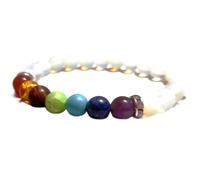 LKBEADS Bracciale elastico con perline naturali dei 7 chakra e opale da 8 mm a taglio liscio, forma rotonda, multicolore, lunghezza 7 pollici, ideale come regalo unisex e portafortuna |L_STBC_00087