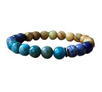 LKBEADS Bracciale elastico energetico con pietre preziose di apatite blu naturale, sodalite e diaspro, 8 mm | forma rotonda, taglio liscio | multicolore | fatto a mano | LK_WOSB_00472_6.5