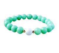 LKBEADS Bracciale elastico in pietra preziosa con perline lisce da 10 mm di amazzonite naturale e giada bianca, forma rotonda, multicolore, lunghezza 7 pollici, e portafortuna |L_STBC_00276_7