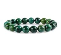 LKBEADS Bracciale elastico in serpentino africano naturale con perle lisce da 10 mm, forma rotonda, colore verde, lunghezza 7 pollici, ideale come regalo unisex e portafortuna |L_STBC_00162_8