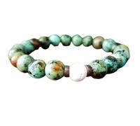 LKBEADS Bracciale elastico in turchese africano naturale con lava bianca, perline lisce da 8 mm, forma rotonda, multicolore, lunghezza 7 pollici, ideale come regalo unisex | L_STBC_00217_8