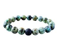 LKBEADS Bracciale elastico in turchese africano naturale con lava nera, perline lisce da 8 mm, forma rotonda, multicolore, lunghezza 7 pollici, ideale come regalo unisex | L_STBC_00214_7