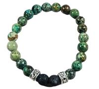 LKBEADS Bracciale elastico in turchese africano naturale con lava nera, perline lisce da 8 mm, forma rotonda, multicolore, lunghezza 7 pollici, ideale come regalo unisex | L_STBC_00215_6.5