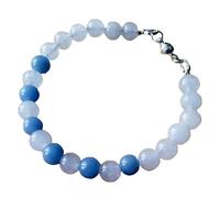 LKBEADS Bracciale in angelite e giada bianca con perline rotonde da 8 mm e taglio liscio, chiusura placcata in argento da 7 pollici, per uomo e donna | LK_STACK_06856