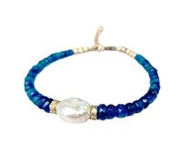 LKBEADS Bracciale in apatite e perle barocche da 4 mm, con perline sfaccettate di forma ovale e rondella, regolabile da 7 pollici, placcato oro, per uomo e donna | LK_STACK_06862