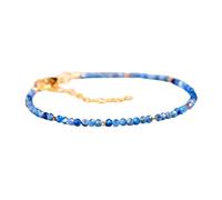 LKBEADS Bracciale in cianite con perline sfaccettate rotonde da 2 mm, chiusura regolabile placcata in oro da 7 pollici, per uomo e donna | LK_STACK_03976