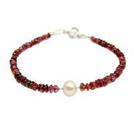 LKBEADS Bracciale in granato con perle da 3 mm, con perline lisce, chiusura regolabile in argento placcato, da 7 pollici, per uomo e donna | LK_STACK_07705