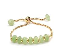 LKBEADS Bracciale in prehnite con perline a forma di rondella da 8 mm, taglio liscio, chiusura regolabile placcata in oro da 7 pollici, per uomo e donna | LK_STACK_05572